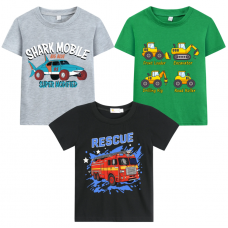 POPTEM Toddler Boys 3-Pack T-Shirt Fire Truck and Cars Graphic Tee Short Sleeves Tops