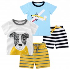 POPTEM Toddler Boy Pajamas Short Sleeve Puppy Airplane Pjs Cotton Sleepwear Sets 2-Pack