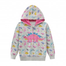 CM-Kid Girl Long Sleeve Dinosaur Hoodie Outdoor Hooded Zip Up Jacket