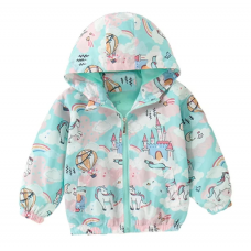 CM-Kid Toddler Girls Unicorn Hoodies Casual Hodded Blue Windbreaker Zipper Jacket 2-7T