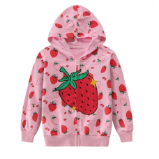 CM-Kid Little Girls Hoodied Cotton Sweatshirts Casual Zip Up Jacket Strawberry Print Zipper Outwear 2-7t