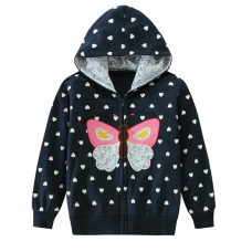 CM-Kid Little Girls Hoodies Sweatshirts Dot Butterfly Print Zip Up Jacket Zipper Outwear 2-7T