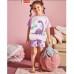 POPTEM Toddler Girls Pajamas Short Sleeve Dinosaur Pjs Cotton Sleepwear Sets Purple 2-Piece