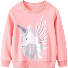 CM-Kid Unicorn Sweatshirts for Girls Cotton Crewneck Outdoor Outfit Fall Cloth
