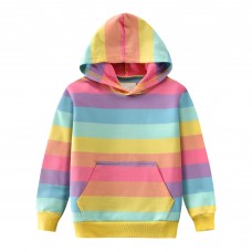 CM-Kid Toddler Girls Hooded Sweatshirt Rainbow Color Block Hoodies