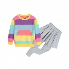 CM-Kid Toddler Girls 2-Piece Outfit Set Cotton Long Sleeve Tops Leggings Skirt Sets