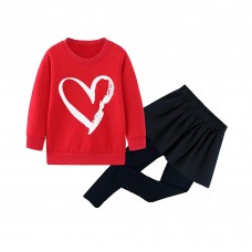 CM-Kid Toddler Girls 2-Piece Outfit Set Cotton Heart Sweatshirt Leggings Skirt Sets