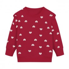 CM-Kid Toddler Girls Sweatshirts Heart Cotton Red Ruffle Long Sleeve Crewneck Tops