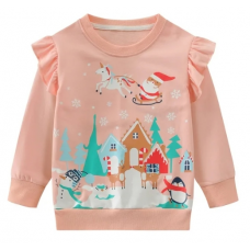 CM-Kid Girls Sweatshirt Christmas Reindeer Pullover Santa Crewneck Tops 2-7t
