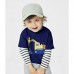 Cm-Kid Boy Excavator Sweatshirts Striped Shirt Cartoon Long Sleeve Tops