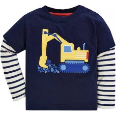 Cm-Kid Boy Excavator Sweatshirts Striped Shirt Cartoon Long Sleeve Tops