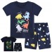 POPTEM Toddler Boy Pajamas Dinosaur Pjs Short Sleeves Glow in the Dark 2-Pieces Sleepwear Navy Blue