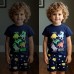 POPTEM Toddler Boy Pajamas Dinosaur Pjs Short Sleeves Glow in the Dark 2-Pieces Sleepwear Navy Blue