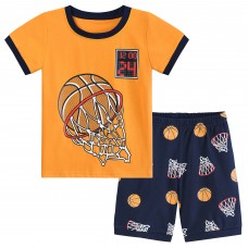 POPTEM Boy Pajamas Short Sleeve Basketball Pjs Cotton Sleepwear Sets 2-Pieces Yellow 