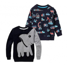 CM-Kid Little Boys Sweatshirt Pullover Long Sleeve Sweater Elephant Car 2 Pack Top Tee 2-7t