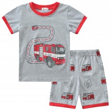 POPTEM Toddler Boy Pajamas Short Sleeve Fire Truck Pjs Cotton Sleepwear Sets 2-Pieces Red